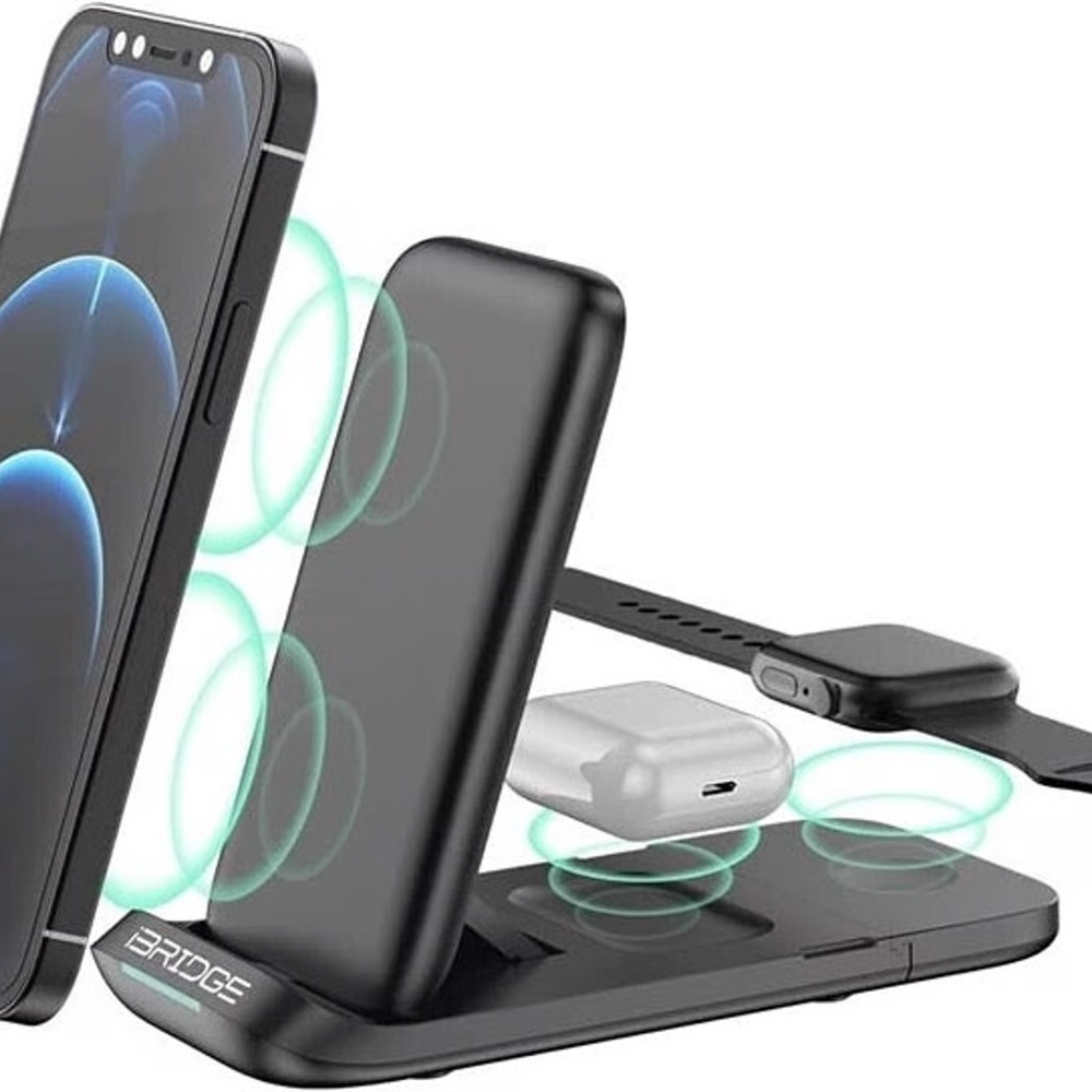 New Foldable Wireless Charger Pad, 3 in 1 Qi Charger Certified, 15W Fast Black